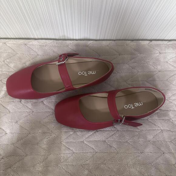 Me Too Women’s Faux Leather Red Flat Buckle Mary Janes Size 6.5W NWOT - Picture 3 of 12